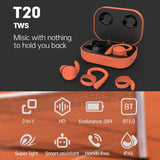 Waterproof T20 Tws Bluetooth Earphones with Charging Box and Noise-cancelling Hooks - Green