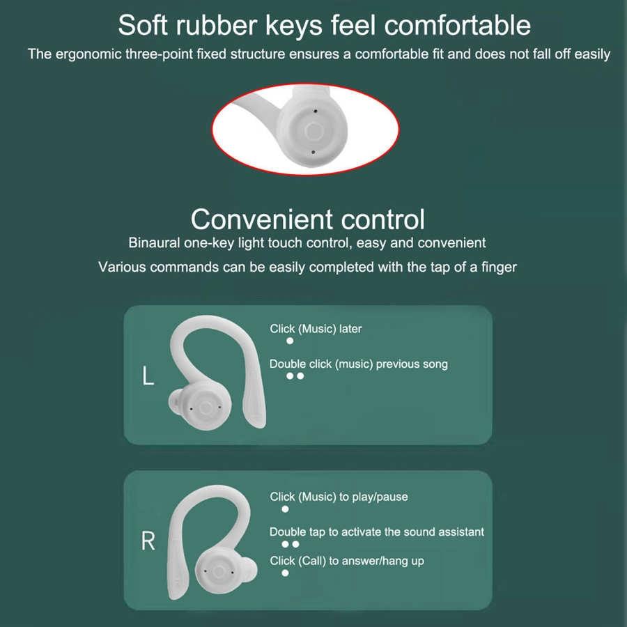 Waterproof T20 Tws Bluetooth Earphones with Charging Box and Noise-cancelling Hooks - Green