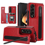 For Samsung Galaxy Z Fold4 5G Double Buckle Foldable Phone Case With Pen Slot - Brown