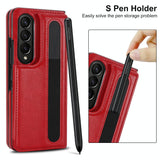 For Samsung Galaxy Z Fold4 5G Double Buckle Foldable Phone Case With Pen Slot - Brown