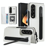 For Samsung Galaxy Z Fold4 5G Double Buckle Foldable Phone Case With Pen Slot - Brown