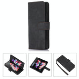 For Samsung Galaxy Z Fold4 5G Leather Phone Case With Pen Slot - Horizontal Flip - Red - Front View