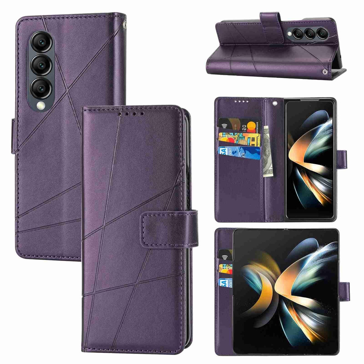 For Samsung Galaxy Z Fold4 5G Embossed Pu Leather Phone Case - Purple