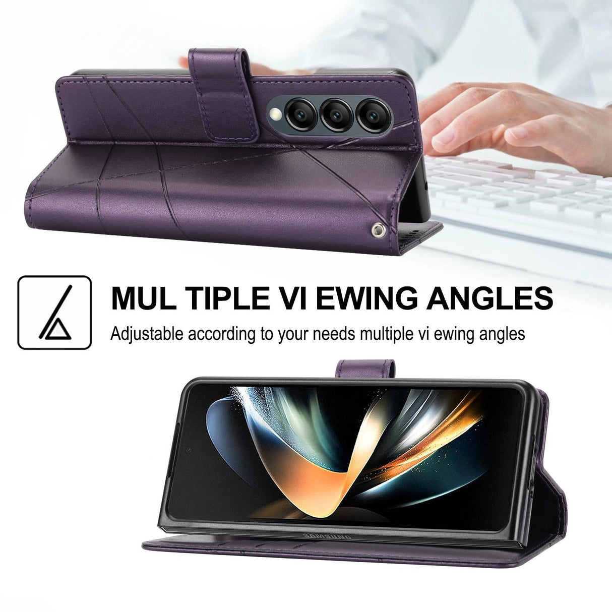 For Samsung Galaxy Z Fold4 5G Embossed Pu Leather Phone Case - Purple