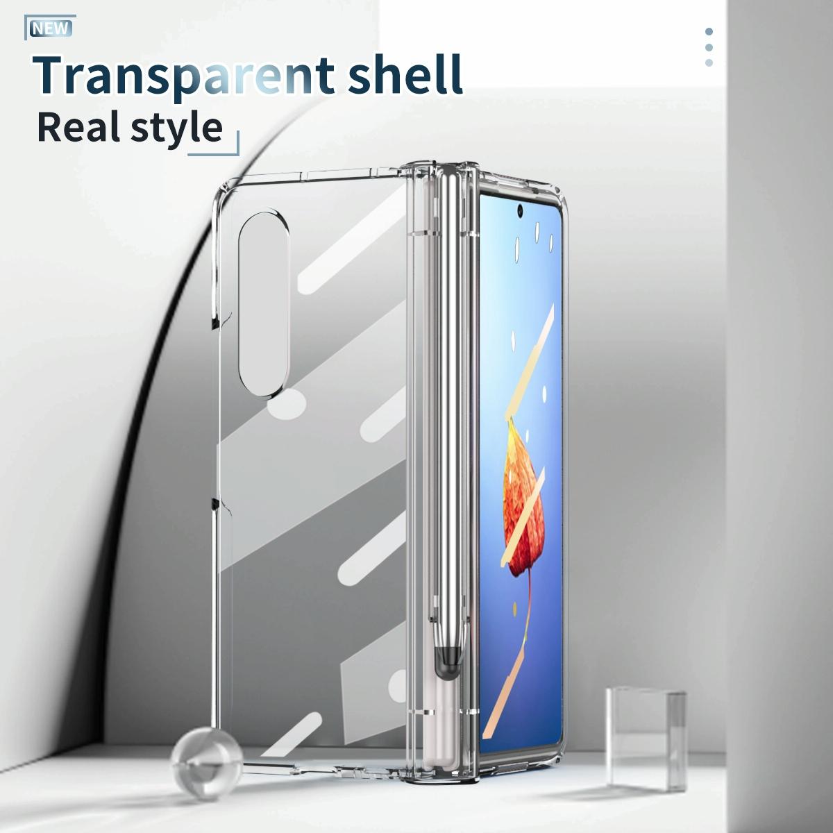 For Samsung Galaxy Z Fold4 5G Full Body Phone Case with Integrated Hinge and Pen Slot - Transparent