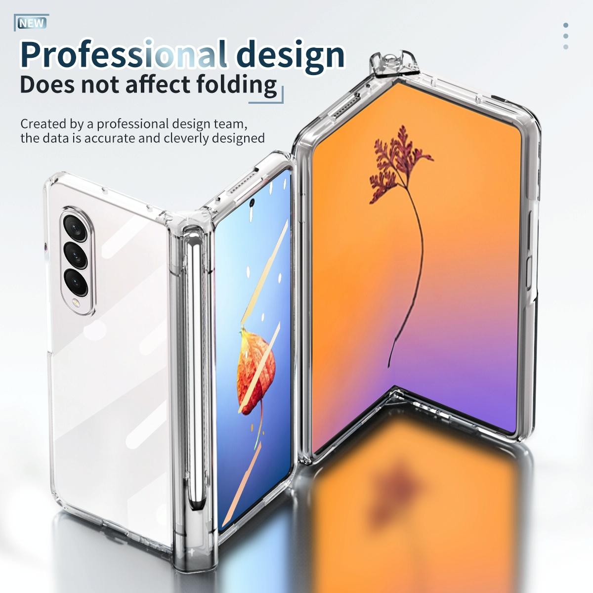 For Samsung Galaxy Z Fold4 5G Full Body Phone Case with Integrated Hinge and Pen Slot - Transparent