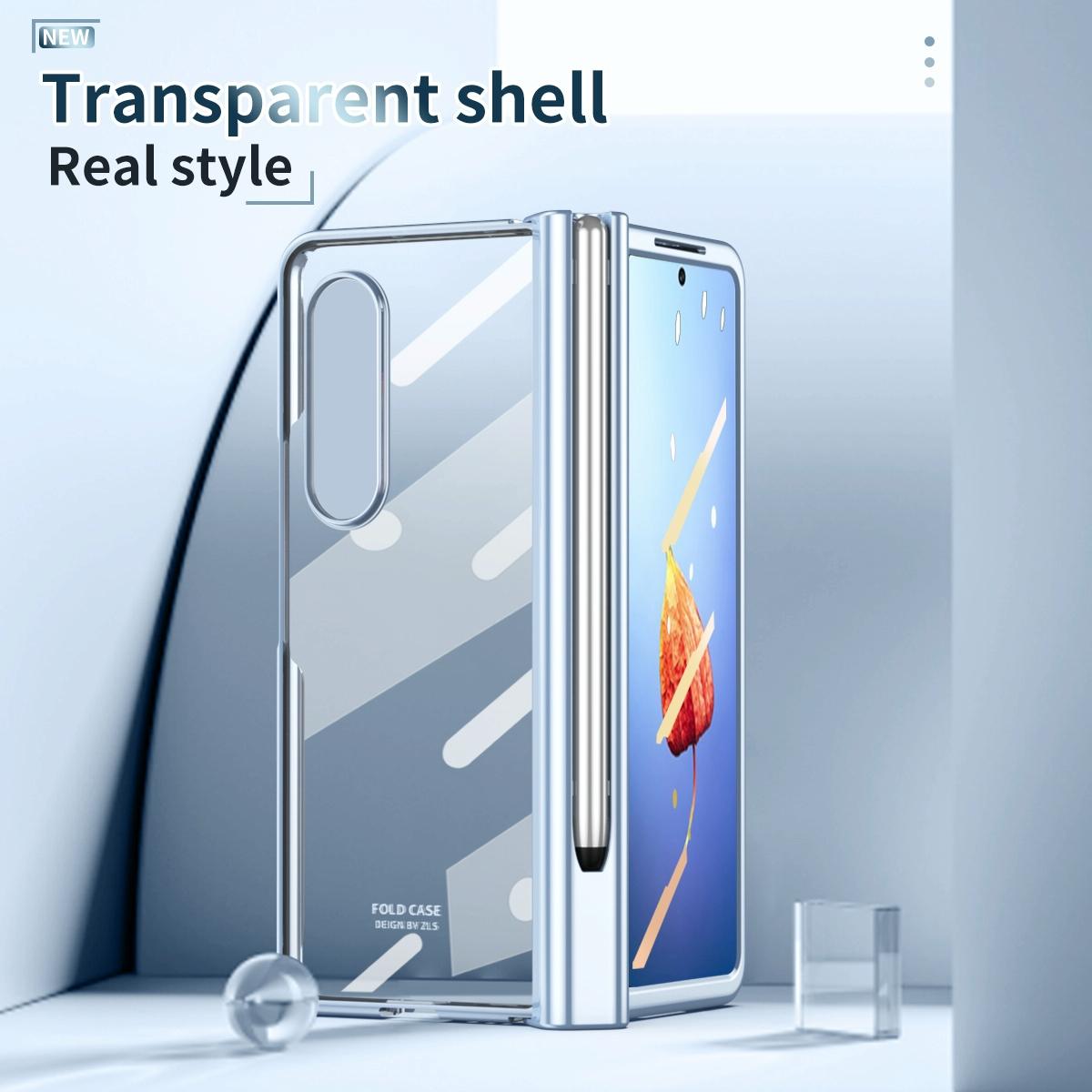 For Samsung Galaxy Z Fold4 5G Full Body Phone Case with Integrated Hinge and Pen Slot - Transparent