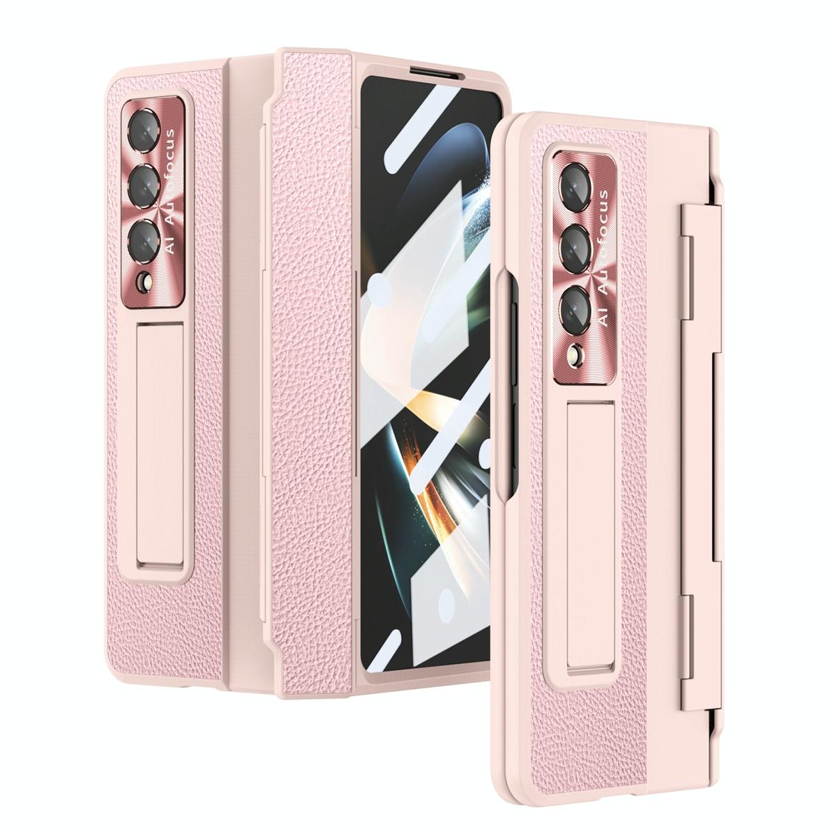 For Samsung Galaxy z Fold4 5G Full Coverage Phone Case with Hinge - Integrated Design - Gold + Pink
