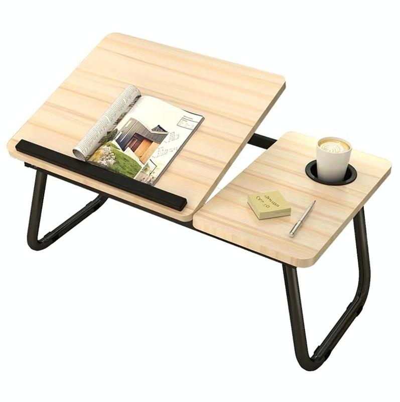 Adjustable Folding Laptop Desk with Cup Holder - Four-speed Lifting Table for Dorms - Aurora White