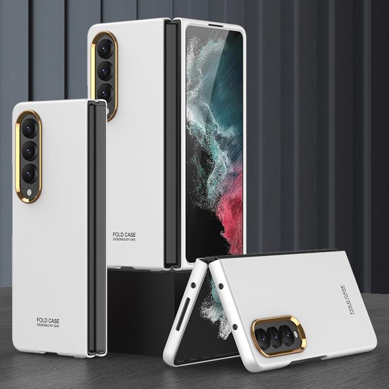 For Samsung Galaxy Z Fold4 5G Electroplating Lens Frame Case - Ultra Thin - Brown