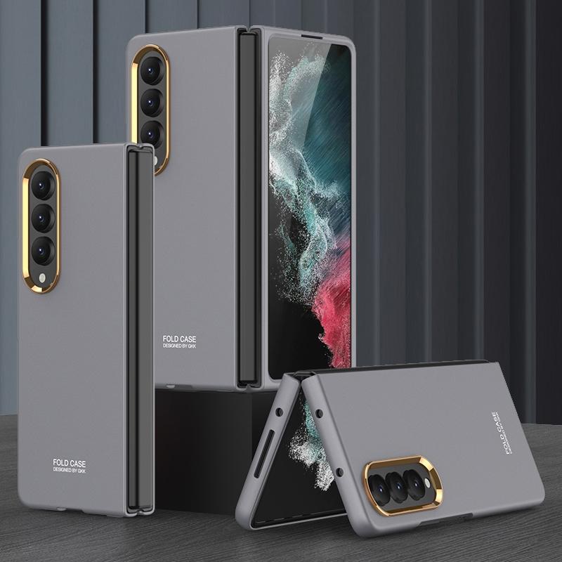 For Samsung Galaxy Z Fold4 5G Electroplating Lens Frame Case - Ultra Thin - Brown