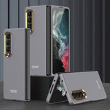 For Samsung Galaxy Z Fold4 5G Electroplating Lens Frame Case - Ultra Thin - Brown