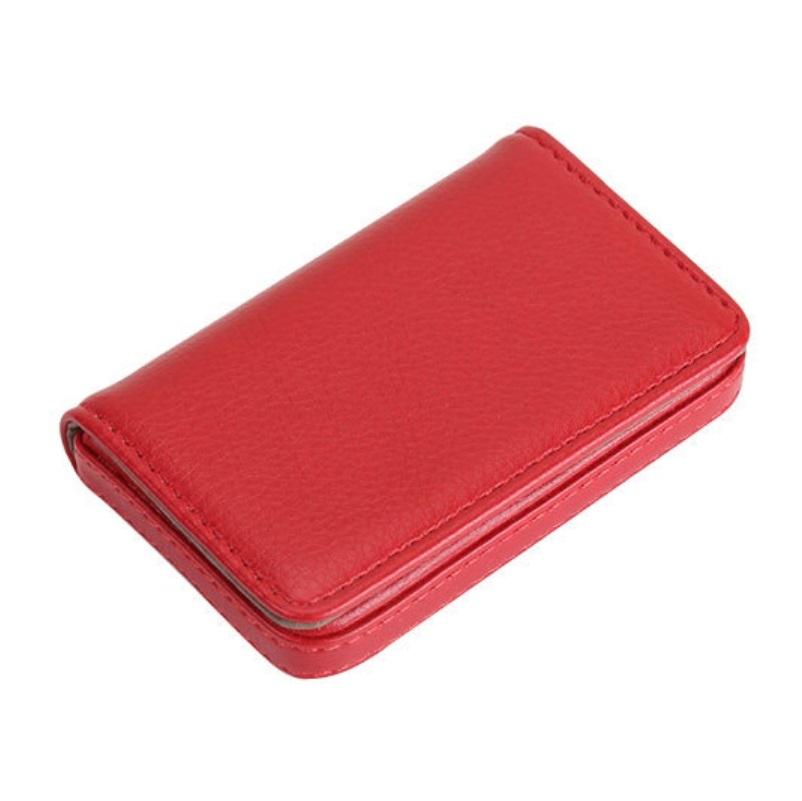 Stainless Steel Magnetic Business Card Holder Pu Leather Case - Rose Red