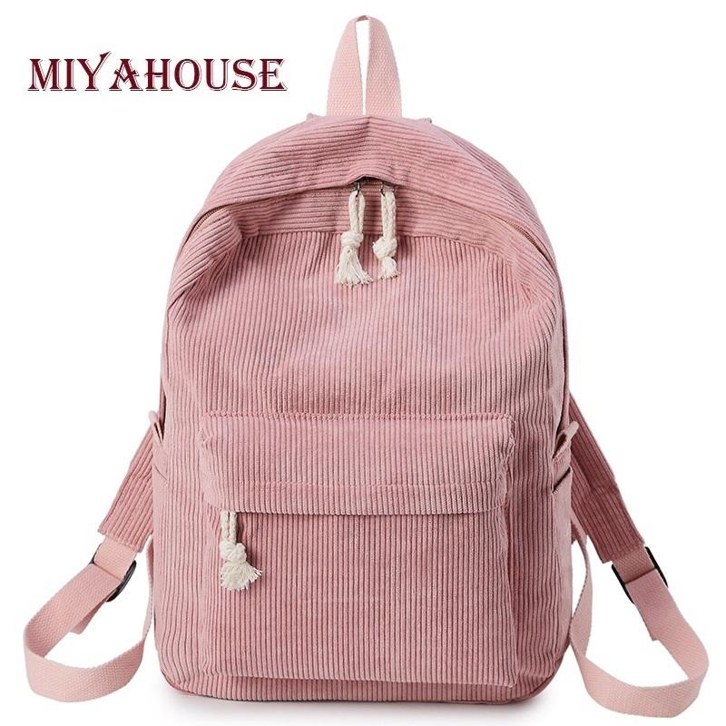 Girls' and Women Corduroy Backpack - School - Pink