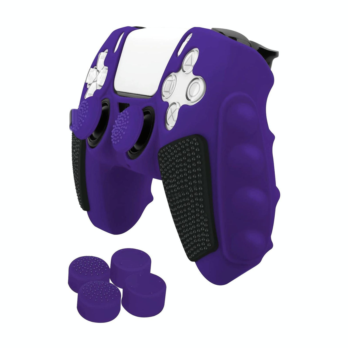 Silicone Gamepad Protective Case for Sony Ps5 with Splicing Design and Rocker Caps - Purple Black