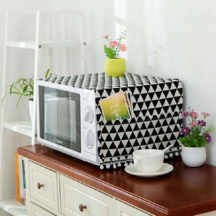 Universal Cotton Linen Microwave Dust Cover - Black Triangle