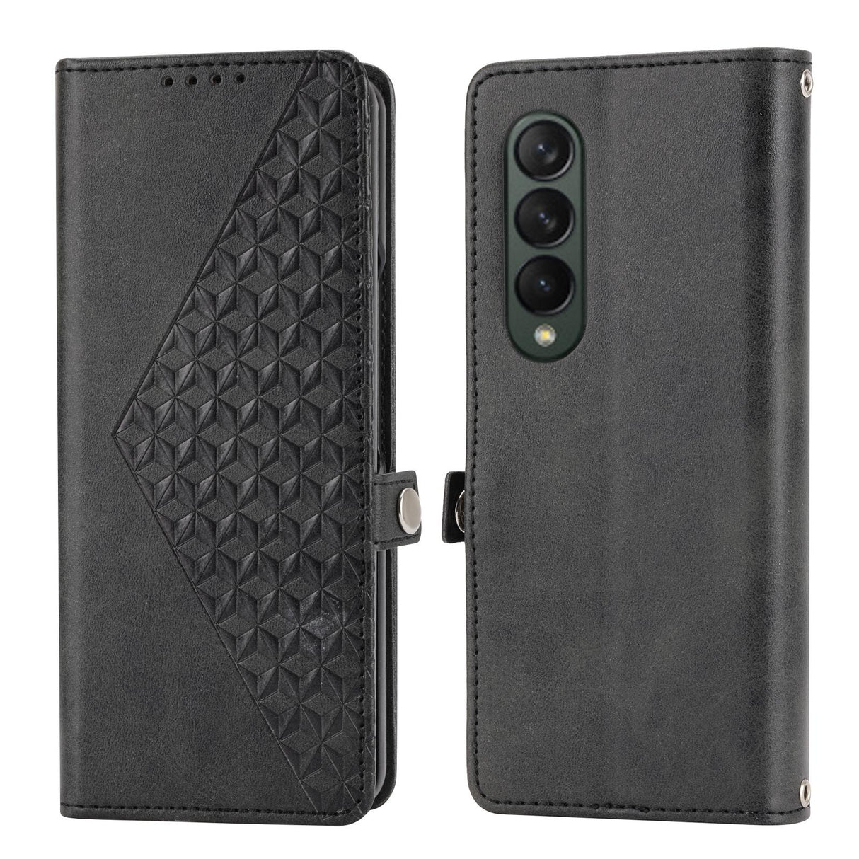 For Samsung Galaxy Z Fold4 5G Leather Grid Texture Phone Case With Lanyard - Yellow