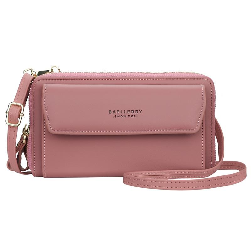 Large Capacity Shoulder Bag With Double Zipper - Light Pink
