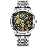 Waterproof Luminous Quartz Watch with Multifunctional Design - White Steel Black Surface - Front View