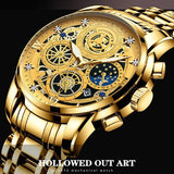 Waterproof Luminous Quartz Watch with Multifunctional Design - White Steel Black Surface - 45-Degree Angle