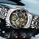 Waterproof Luminous Quartz Watch with Multifunctional Design - White Steel Black Surface - Close-Up Angle