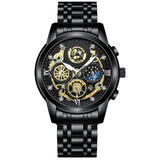 Waterproof Luminous Quartz Watch with Multifunctional Design - White Steel Black Surface