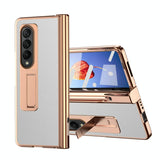 For Samsung Galaxy Z Fold4 5G Premium Litchi Leather Hinged Phone Case - With Pen - White