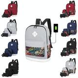 Versatile Student Backpack with Usb Port - College Style - Leaves Blue - Side View