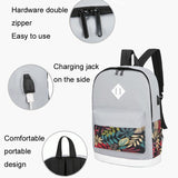 Versatile Student Backpack with Usb Port - College Style - Leaves Blue