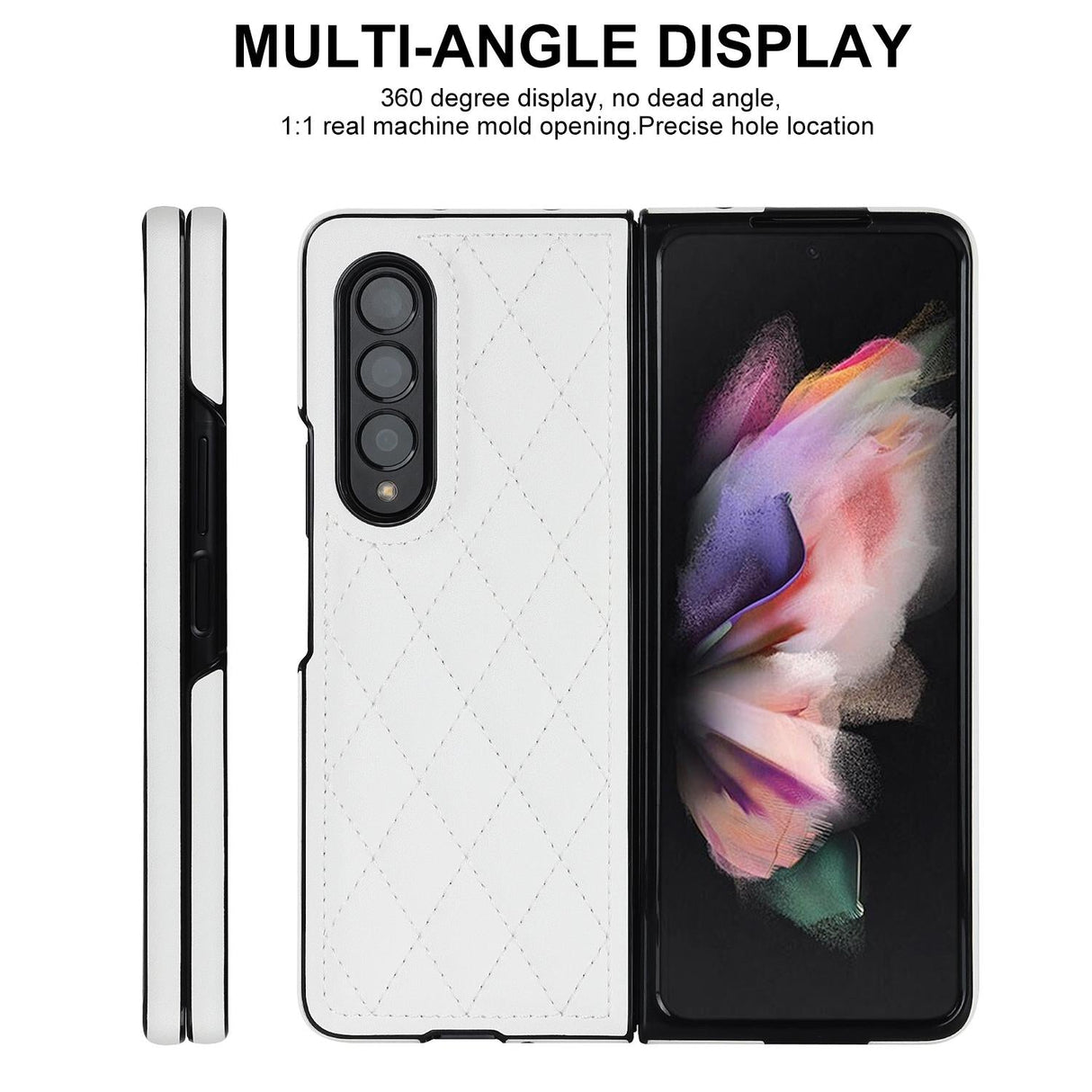 For Samsung Galaxy Z Fold4 5G Foldable Microfiber Phone Case - Rhombic Design - White