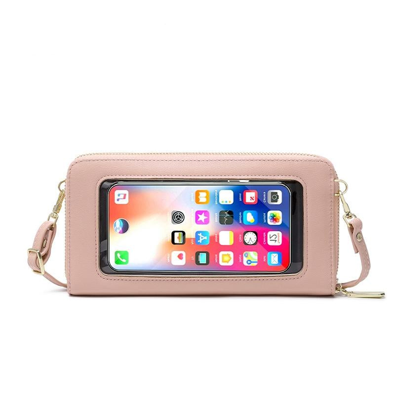 Anti Theft Rfid Cross Body Phone Bag With Touch Screen - Pink