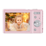 36mp 2.7k Full Hd Digital Camera with 16x Zoom for Children - 2.4 Inch Screen - Pink - Side View