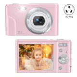 36mp 2.7k Full Hd Digital Camera with 16x Zoom for Children - 2.4 Inch Screen - Pink - Low Angle