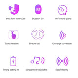 Wireless Touch Bluetooth Headset with Smart Magnetic Charging - Dt-13 - Pink - Top-Down View