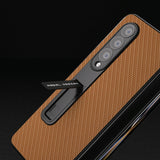 For Samsung Galaxy Z Fold4 5G Carbon Fiber Phone Case With Holder - Green