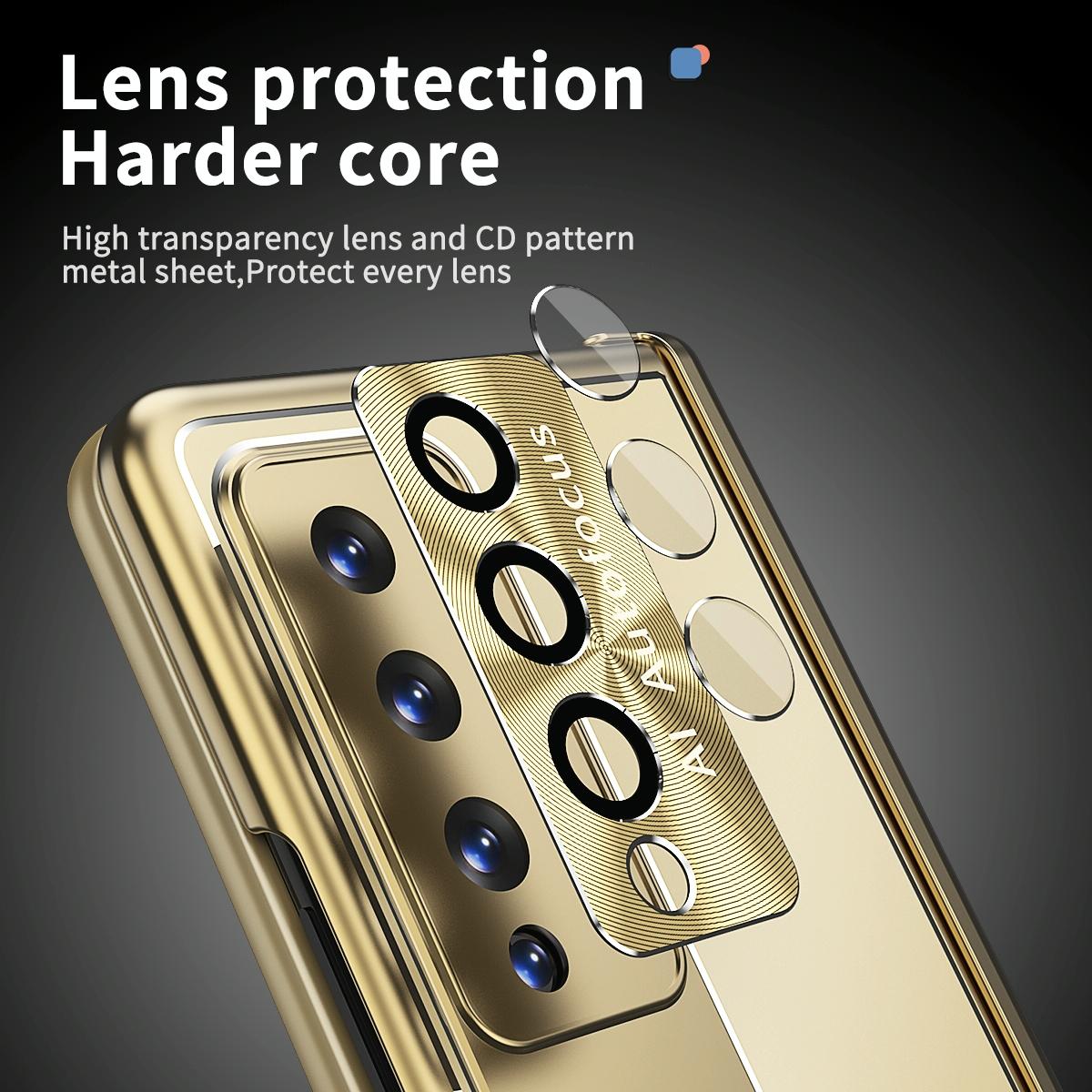 For Samsung Galaxy Z Fold4 5G Shockproof Aluminum Double Hinge Case - Champagne Gold