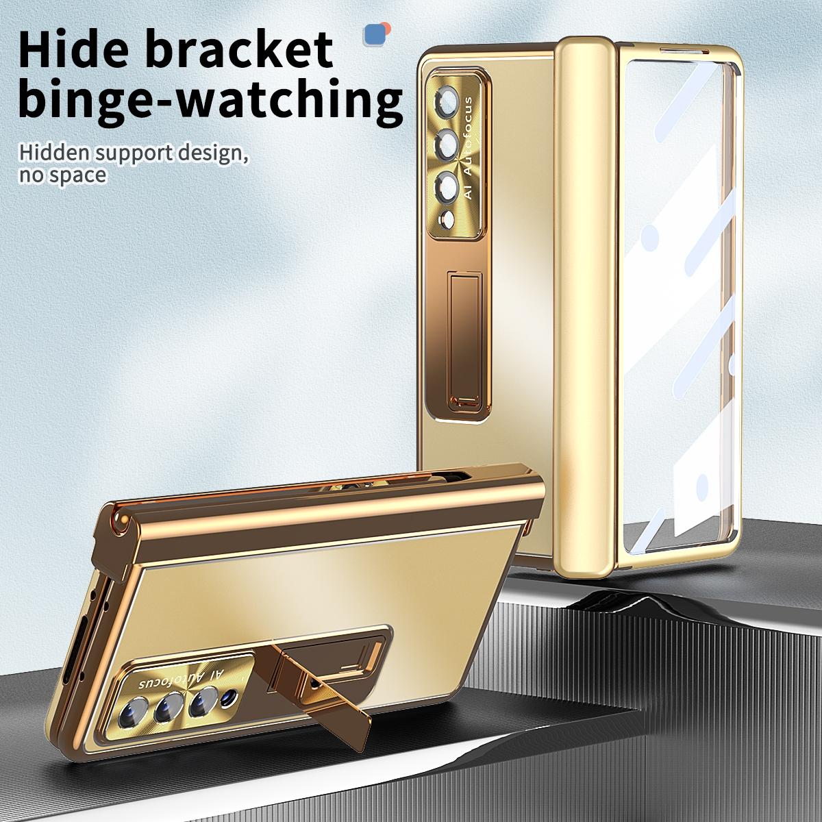 For Samsung Galaxy Z Fold4 5G Shockproof Aluminum Double Hinge Case - Champagne Gold