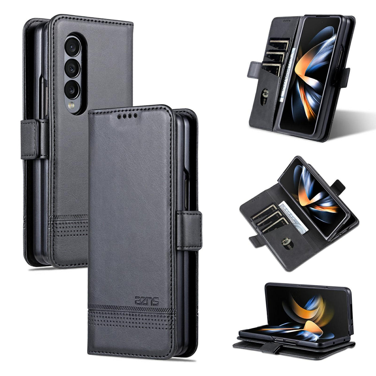 For Samsung Galaxy Z Fold4 5G Leather Magnetic Phone Case - Calf Texture - Dark Green