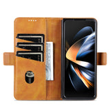 For Samsung Galaxy Z Fold4 5G Leather Magnetic Phone Case - Calf Texture - Dark Green