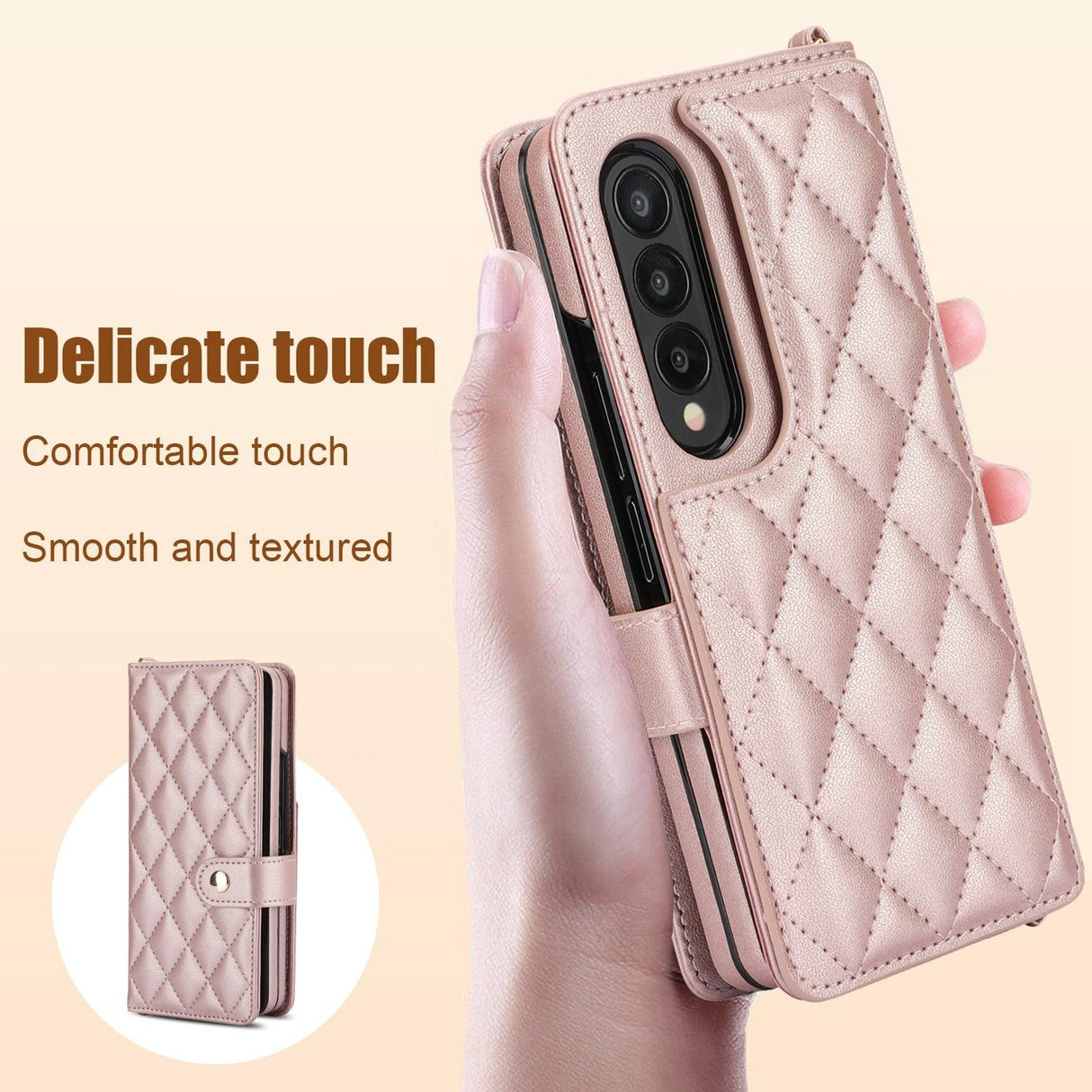 For Samsung Galaxy z Fold4 5G Multifunctional Rhombic Leather Crossbody Phone Case - Brown