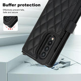 For Samsung Galaxy z Fold4 5G Multifunctional Rhombic Leather Crossbody Phone Case - Brown