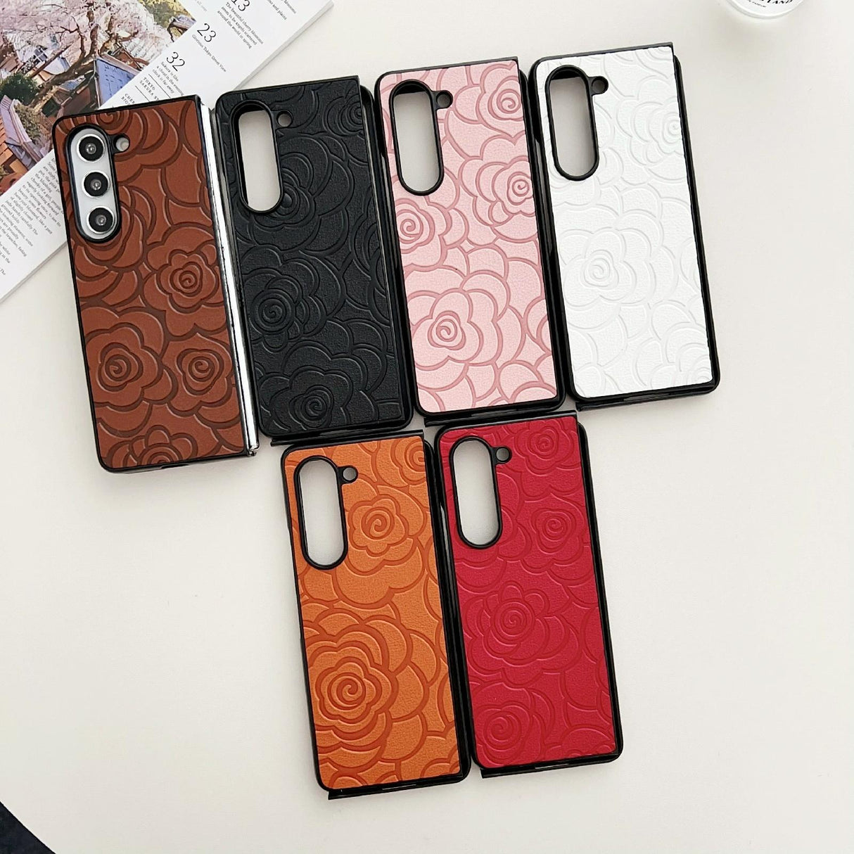 For Samsung Galaxy Z Fold4 5G Floral Print Protective Phone Case - Brown