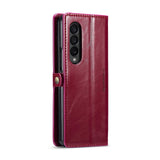 For Samsung Galaxy Z Fold4 5G Premium Crazy Horse Leather Phone Case - Red - Side View