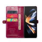 For Samsung Galaxy Z Fold4 5G Premium Crazy Horse Leather Phone Case - Red - Top-Down View