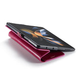 For Samsung Galaxy Z Fold4 5G Premium Crazy Horse Leather Phone Case - Red - Rear View
