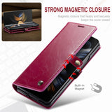 For Samsung Galaxy Z Fold4 5G Premium Crazy Horse Leather Phone Case - Red - Close-Up Angle