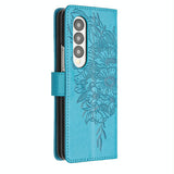For Samsung Galaxy z Fold4 5G Butterfly Embossed Leather Phone Case - Green