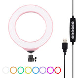10 Mode Usb Led Ring Light with Tripod and Ball Head - 6.2 Inch Diameter - Pink