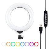 10 Mode Usb Led Ring Light with Tripod and Ball Head - 6.2 Inch Diameter - Pink - Front View