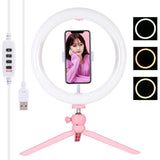 10.2 Led Ring Light with Tripod and Phone Clamp - 3 Modes Dual Colour Temperature Dimmable - Pink